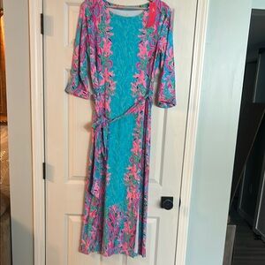 Lilly Pulitzer Blue and Green Sundress with Bishop Sleeves